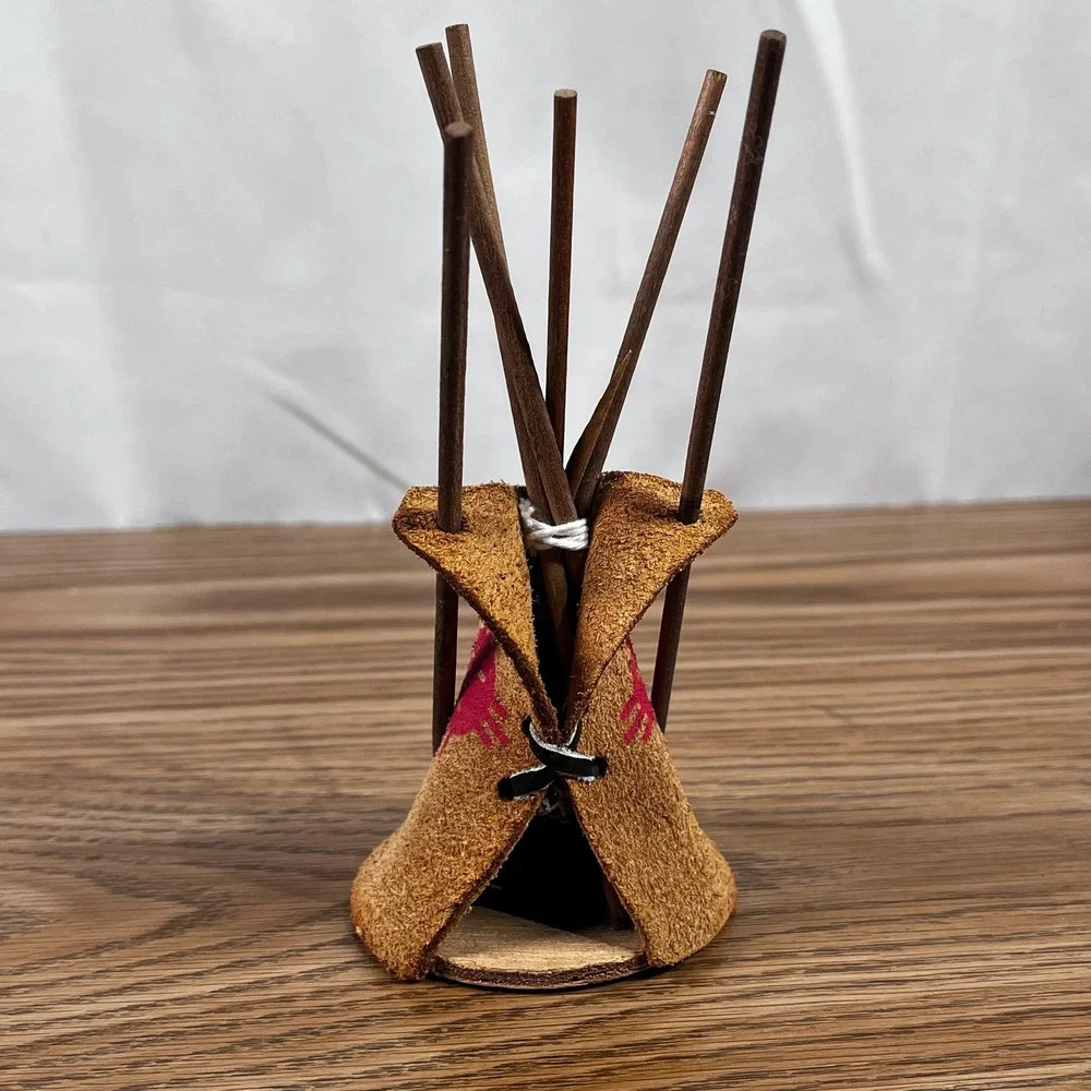 Miniature Teepee Incense Holder Rustic Leather Native American‎ Style Decor